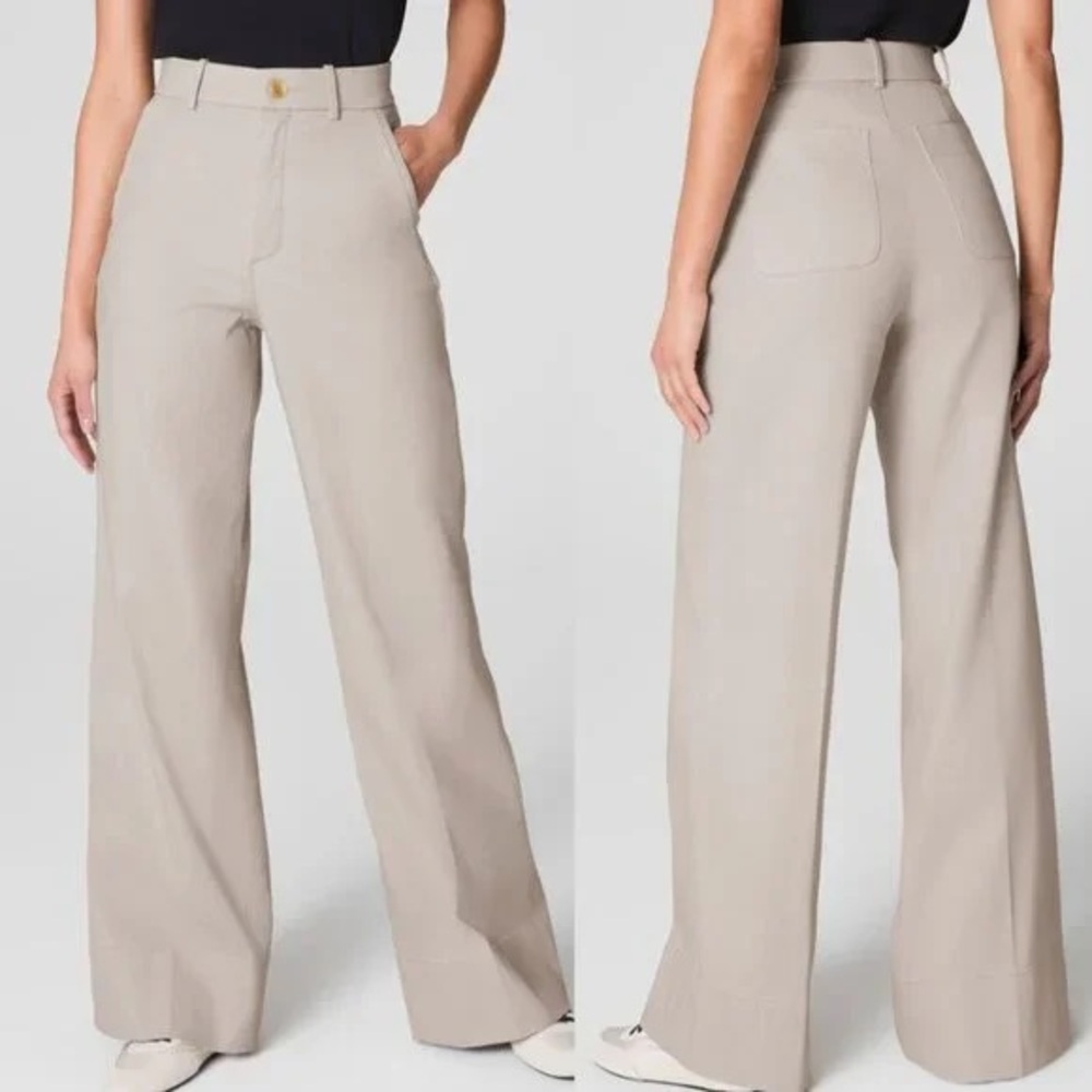 SPANX Wide Leg Trousers in Light Beige